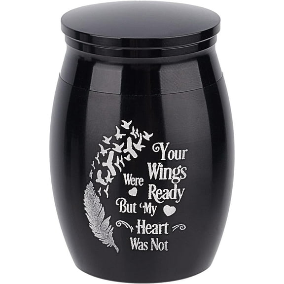 Small Pet Urns Your Wings were Ready But My Heart was Not Memorial Ashes Holder Mini Metal Cremation Stainless Steel Urns for Pet Dog Cat Bird Rabbit 1.16 x 1.59 Inch Black