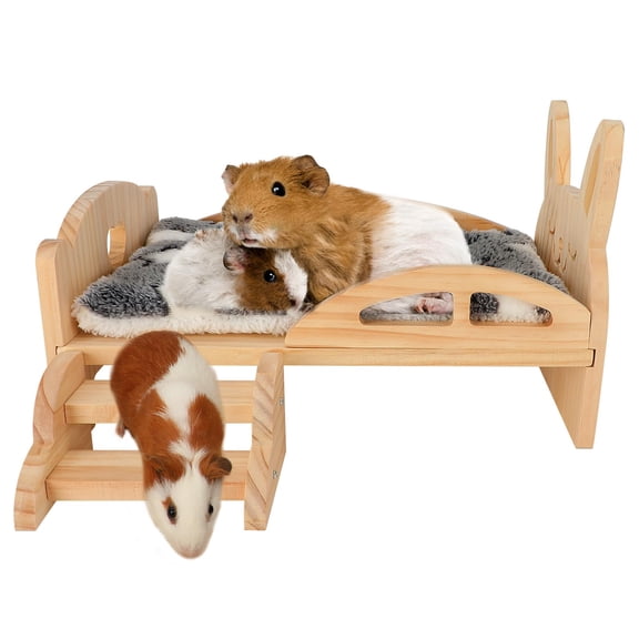 Small Pet Wooden Bed With Stars 13.5''×9.3''×3.3'' For Guinea Pigs Hamsters Rabbits