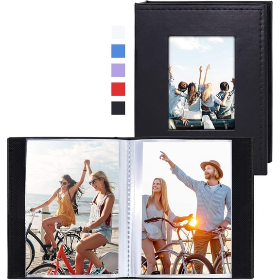 Small Photo 4x6 Photos, 2 Pack Leather Cover Mini Photo Book, 26-Page Holds 52 Pictures, Artwork or Postcards Storage, Black