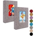 thumbnail image 1 of Small Photo Album 4x6 – Clear Pages, Linen Cover with Front Window, Pack of 2, Each Album Holds 52 Photos, Small Brag Book for 4x10 Pictures, Grey Fabric, 1 of 6