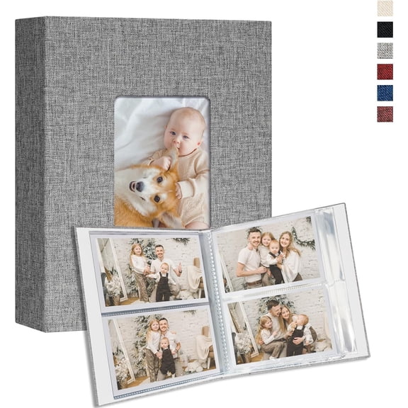Small Photo Album 4x6 Holds 200 Photos 2 Pack, Mini Baby Memory Photo Album Linen Cover for Keepsake Gifts, Wedding Family, Baby Photos, Artwork & Postcards Storage,Travel, Grey