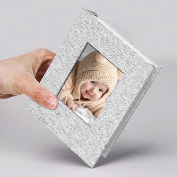 Small Photo Album 4x6 Slip-in Picture Album 50 Pages Holds 100 Photos, Portable Photo Book 4x6 for Wedding Family Baby Travel Grey