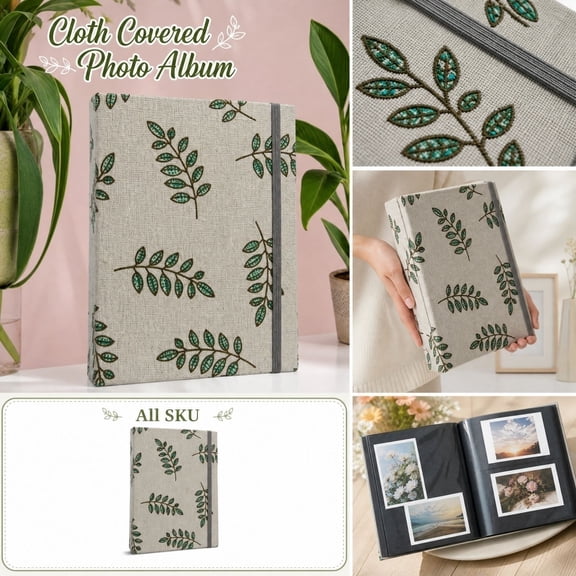 Small Photo Album, Family Photo Album, Wedding Photo Album Fabric Covered Keepsake, Scrapbook Photo Album Style Aesthetic Journal For Coffee Table Or Shelf Display Ornaments, Neutral Gray