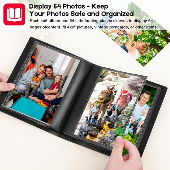 Small Photos Album Black Inner Page with Strong Elastic Band, Each Holds 64 Photos, 4x6 Mini Book Photo Pictures Album Birthday Christmas Photo Albums Wedding Anniversary (Black)