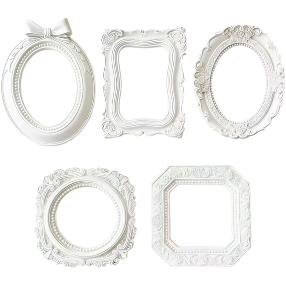 Small Picture Frames,Mini White Frames, Magnetic Picture Frames for Refrigerator,Vintage Frame Set,Christmas Decor (5Pcs,White)