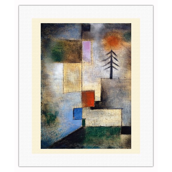 Small Picture of Fir Trees - From an Original Abstract Woodcut by Paul Klee c.1922 - Fine Art Rolled Canvas Print 16in x 20in
