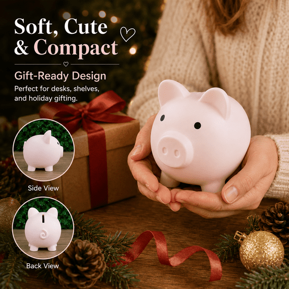 Small Piggy Bank - Coin Bank for Little Boys & Girls, Safe Piggy Bank for Saving Change, Cute Small-Sized Money Storage Jar, Pink, 3.15*4.13*3.74in