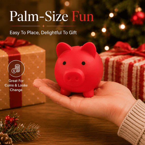 Small Piggy Bank - Coin Bank for Little Boys & Girls, Safe Piggy Bank for Saving Change, Cute Small-Sized Money Storage Jar, Red, 3.15*4.13*3.74in