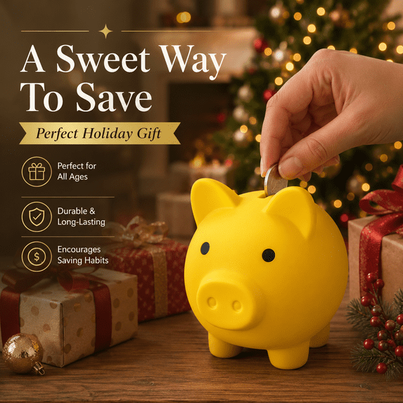 Small Piggy Bank - Coin Bank for Little Boys & Girls, Safe Piggy Bank for Saving Change, Cute Small-Sized Money Storage Jar, Yellow, 3.15*4.13*3.74in