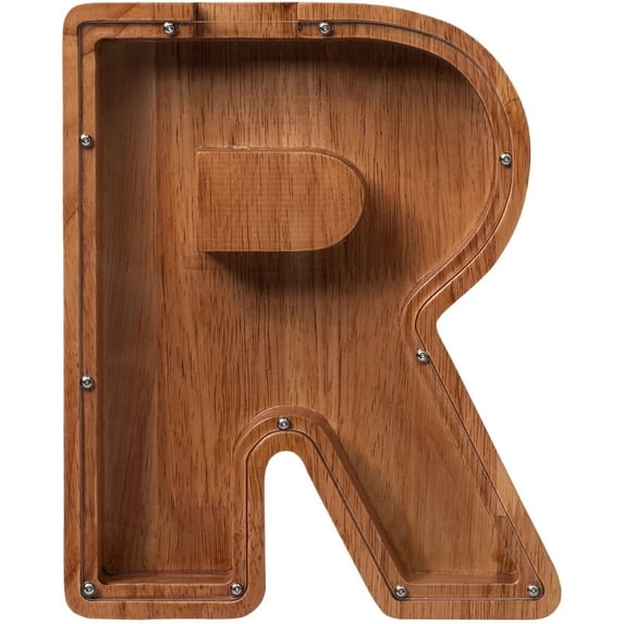 Small Piggy Bank, Wooden Letter Piggy Bank for Kids Boys Girls Gift, Alphabet R Money Bank Coin Bank