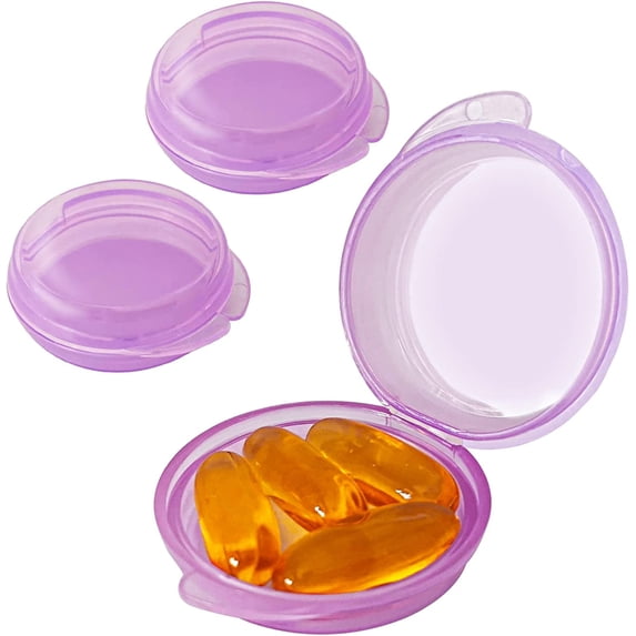Small Pill Box (3 Pack), Daily Mini Pill Organizer Portable for Purse Pocket,Travel Pill Case Medicine Storage Container Earplug Case (Purple