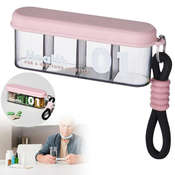 Small Pill Case with 4 Independent Compartment, Portable Pill Container for Purse or Pocket, Travel Pill Box, Double Waterproof Pill Organizer, 1 Pcs, 4.33x0.98x1.69"