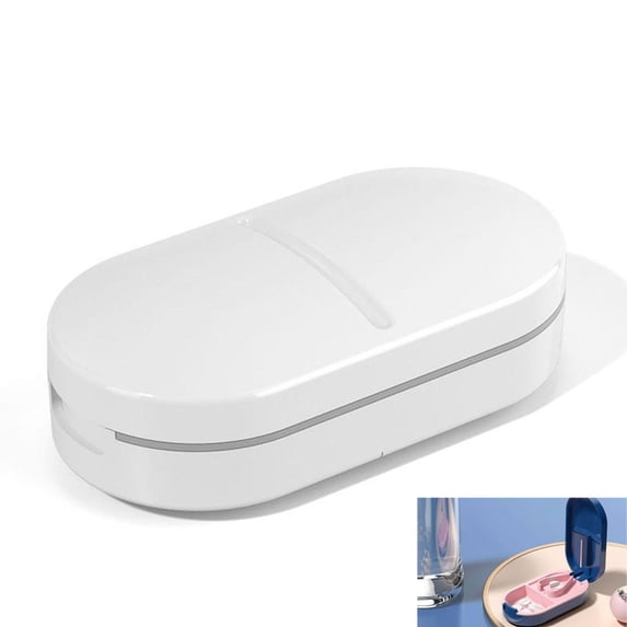 Small Pill Cutter and Splitter with Storage, Stainless Steel Blade for Large or Small Pills, V-Shaped Grip for Accurate Cutting, Portable Travel Medication Splitter for Purse Pocket