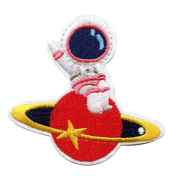 Small Pink Astronaut Sitting On A Red Planet Embroidered Iron On Patch