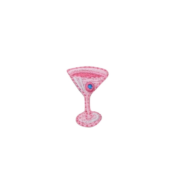 Small Pink Martini Glass Embroidered Iron on Patch