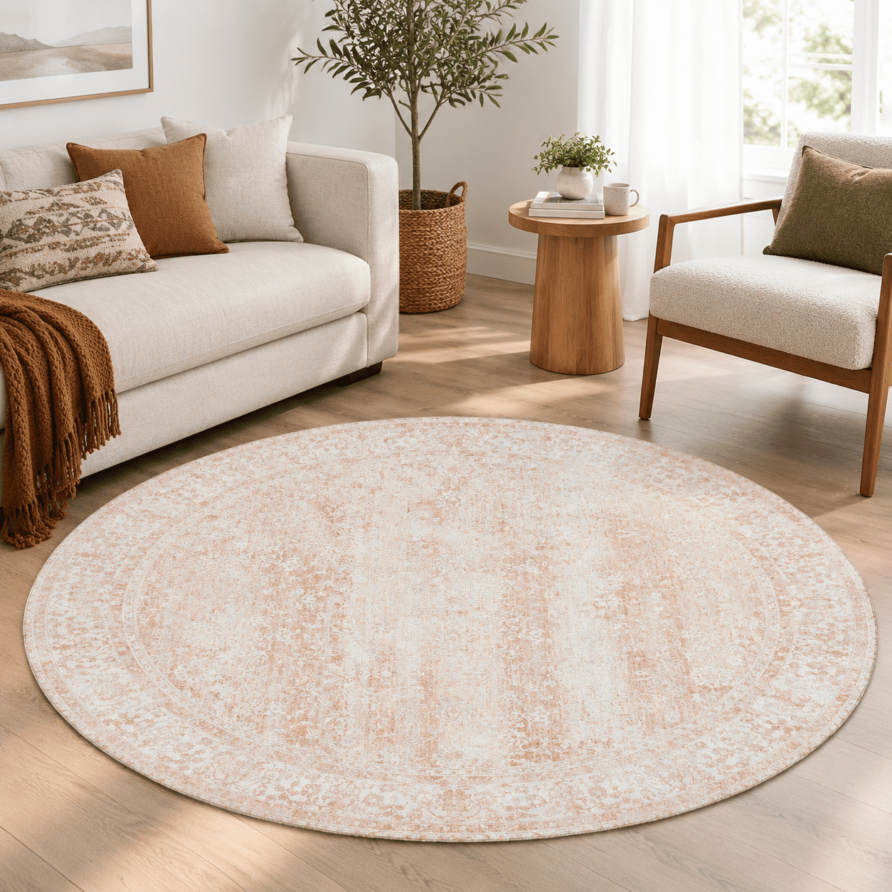 Pink Round Bug Small Pink Rug For Boho Dining Table Round Area Rugs 5ft - Walmart.com