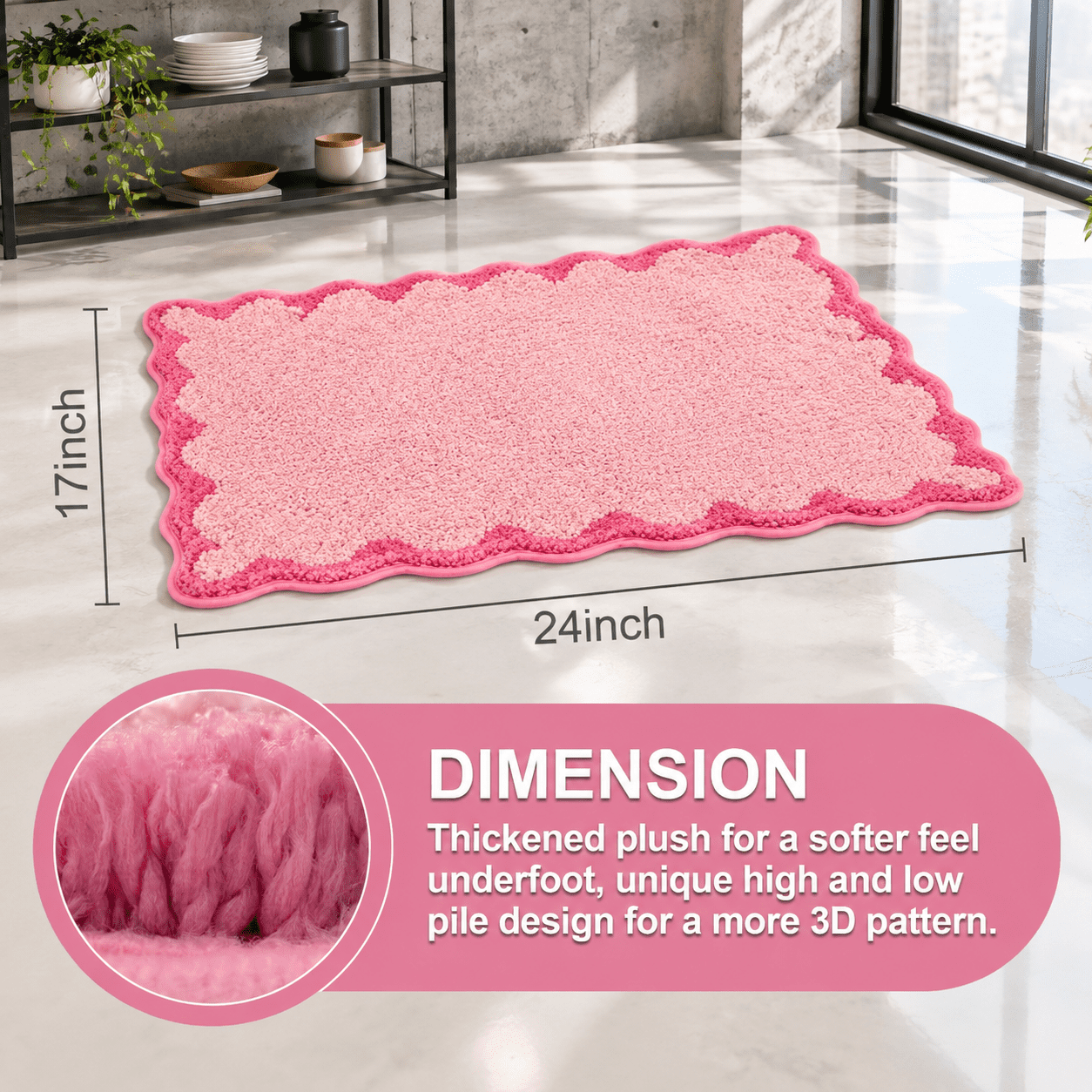 Cute Mini Rugs Small Pink Scalloped Bath Mat Cute Plushfiber Scallop Bathroom Rugs Non ...