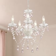 LaLuLa Mini Chandelier for Girls Bedroom, Small Pink and White 5-Light Modern Acrylic Crystal Ceiling Light for Kids Room Dining Room Foyer