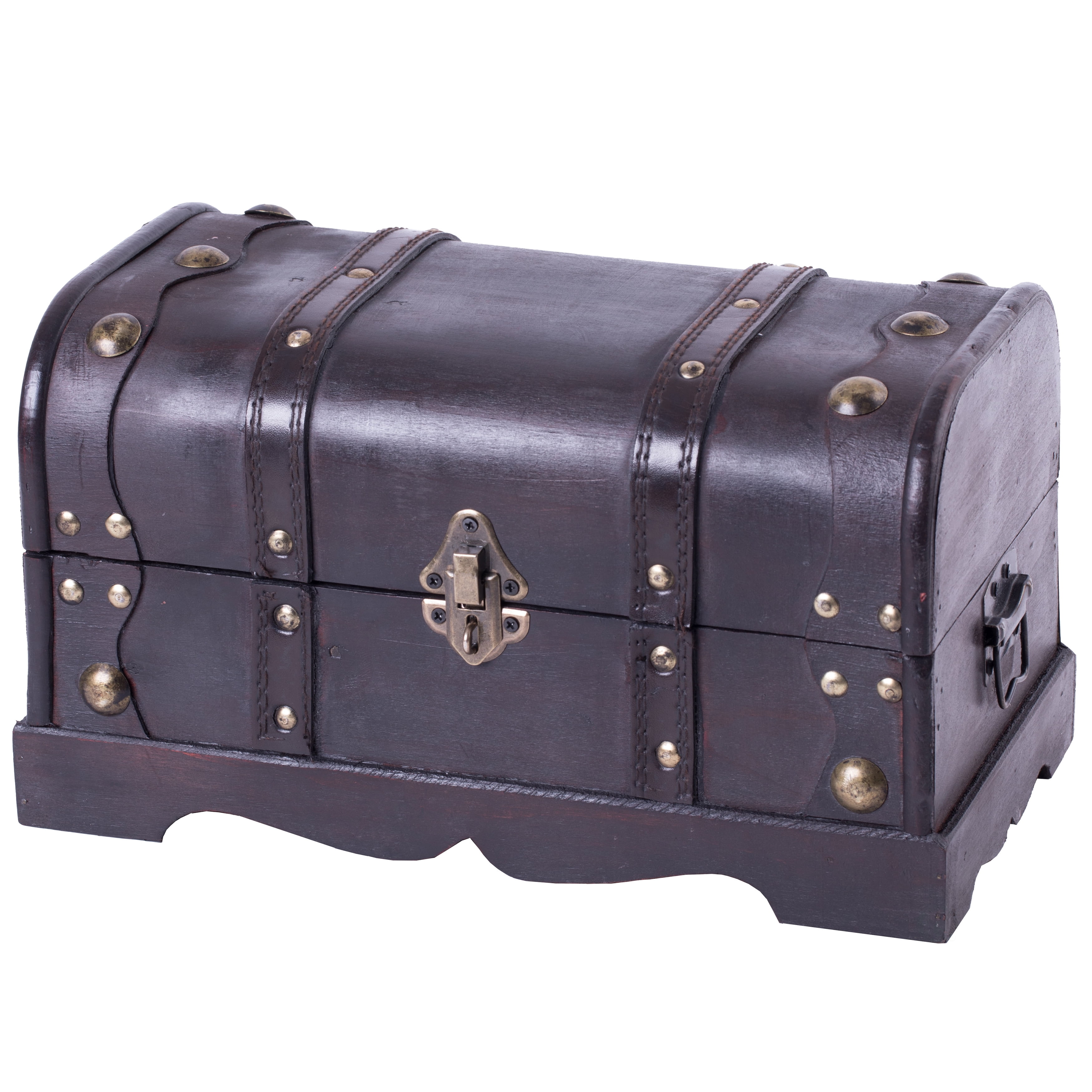 Antique Cherry Wood and Faux Leather Pirate Treasure Chest