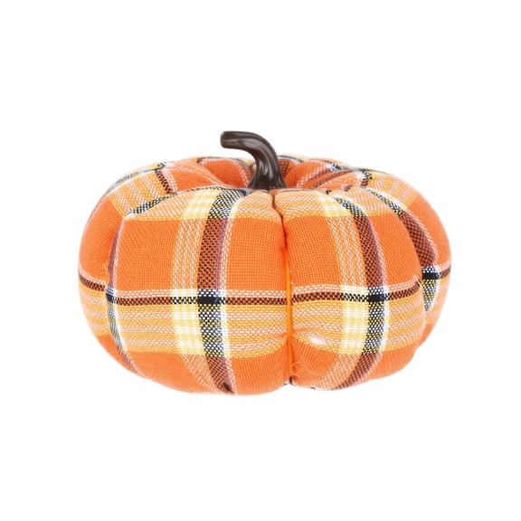 Small Plaid Fabric Pumpkin Decoration, Orange Artificial Pumpkin for Halloween Fall Harvest Table Centerpiece, 3.54 X 1.97 Inches