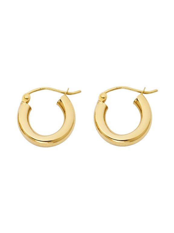 Small Plain Round Hoop Earrings Solid 14k Yellow Polished Finish Classic Genuine 14 x 3 mm