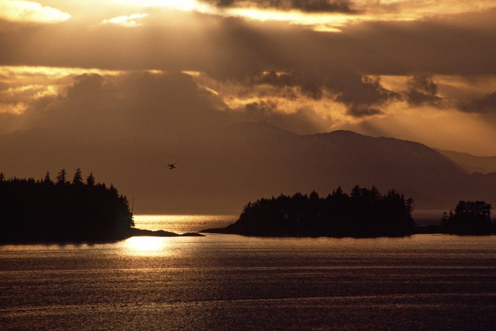 Small Plane Flies Through Pass At Vallenar Point Tongass Narrows Southeast Alaska Canvas Art - Chip Porter Design Pics (17 x 11)
