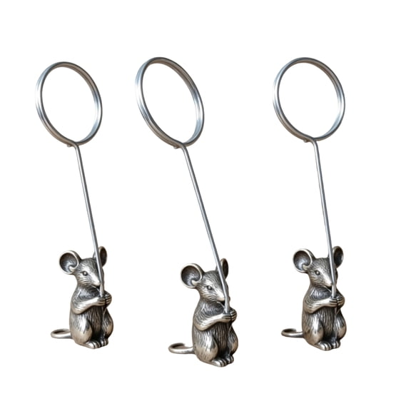 Small Planter Pot Decor Mouse Figurine Place Card Holder Memo Clip Photo Note Holder Durable Metal 5.5 Inch Tall Tabletop Accessory for Office Desk Wedding Party Banquet Home