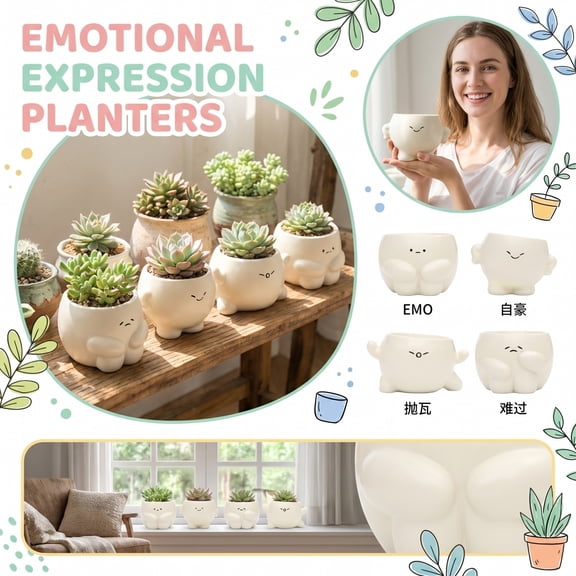 Small Planter Pot with Playful Expression Cute Resin Succulent Planter for Indoor Plants Great Gift for Plant Lovers Cute Desk Decor for Home Office Dorm 4 Inch
