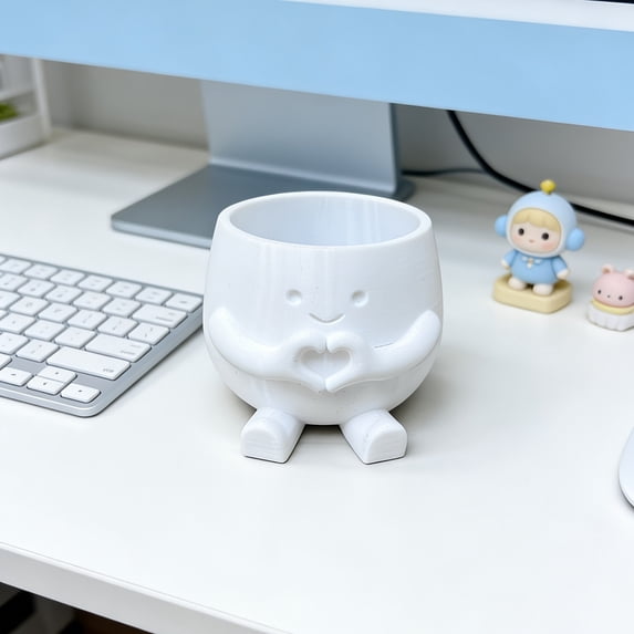 Small Planter Pot, Succulent Planter, White Plant Pot, Cute Desk Decor, 3.5X2.5 Inch Smiling Face Heart Hand Design Desktop Ornament 1 Pack Mini White Craft Planter for Indoor