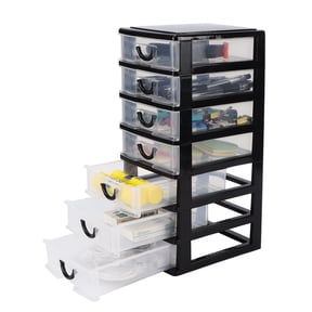 Small Plastic 7 Drawer Desktop Storage System, Mini Organizer Box, Storage Container(5"X7"X13"), Black