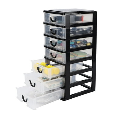 Small Plastic 7 Drawer Desktop Storage System, Mini Organizer Box, Storage Container(5"X7"X13"), Black