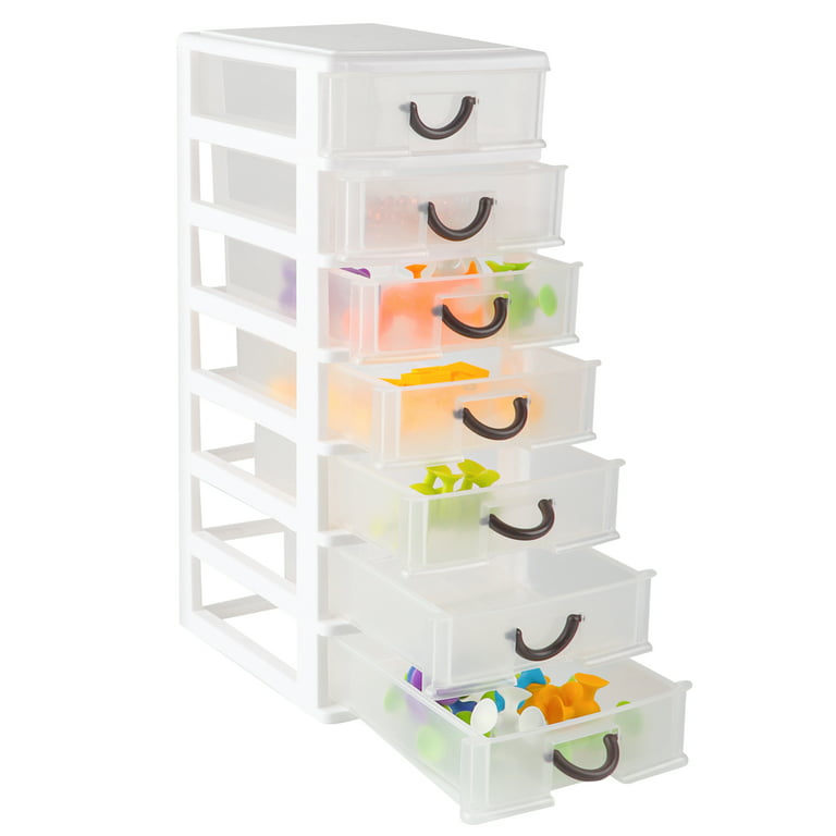 Small Plastic 7 Drawer Desktop Storage System, Organizer Box, Storage  Container(5X7X13), White (Mini)