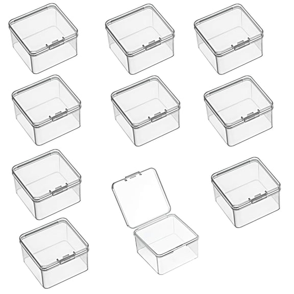 Small Plastic Containers, Clear, 10 pcs, with Hinged Lids for Small Items and Other Craft Projects