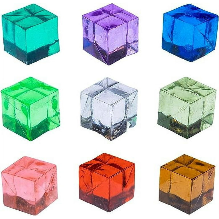 Entervending Acrylic Gems - Small Plastic Cubes - 1.32 lb Fake Jewels in Jar - Assorted Color Plastic Gemstones for Kids - 14 mm Plastic Gem Vase