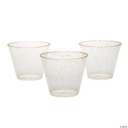 Small Plastic Cups with Gold Glitter, Party, Party Supplies, 50 Pieces