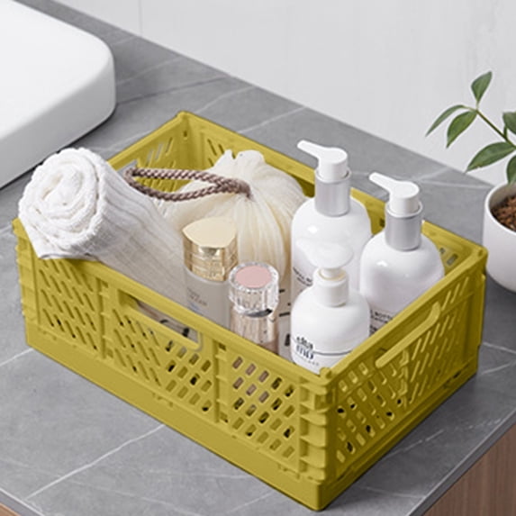 Small Plastic Folding Storage Crates, Desktop Collapsible Storage Basket, Durable and Reliable Folding Storage Crate for Home Classroom & Office Organization, Cosmetics Fruit Storage