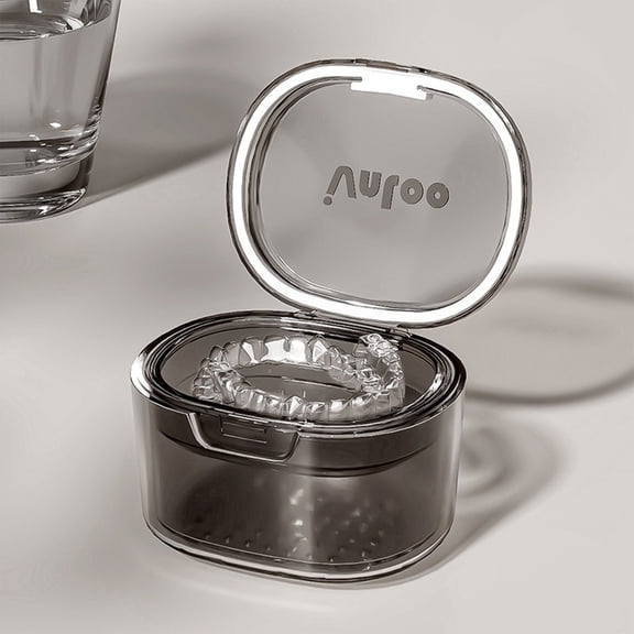 Small Plastic Retainer Storage Case, Dental Appliance Box, Portable Cleaning Container, for Braces Aligners Dentures Travel, Clear Hygiene Organizer, Gray