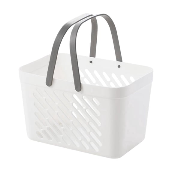 Small Plastic Storage Basket with Handle, Portable White Household Organizer Bin and Sundries Storage, Mini Shopping Tote for Kitchen and Bathroom Use