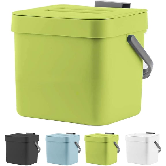 Small Plastic Trash Can, Hanging Small Trash Can with Lid Under Sink for Kitchen, Food Waste Bin for Countertop, Mountable Garbage Can for Bathroom, RV, 5L/1.3 Gal, Green