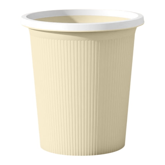 Small Plastic Trash Can,Heavy-Duty Resuable Plastic Trash Cans,Open Top Dome Trash Wastebasket,Ribbed Round Garbage Container Bin for Bathroom,Bedroom,Kitchens,College,Office (Cream)