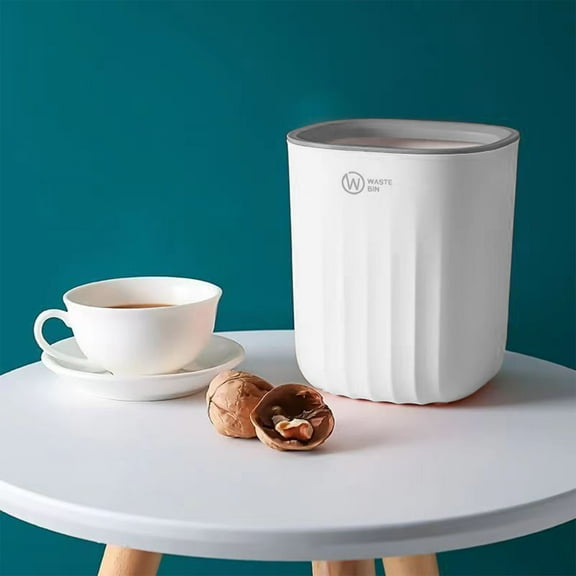 Small Plastic Trash Can | Round Wastebasket for Bathroom, Bedroom, Office, Kitchen | Space-Saving Garbage Bin, Sturdy Drop-Proof Design, Matte Textured Non-Slip, White/Pink/Blue, 5.9"x5"x5.1"