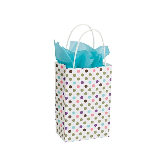 SSWBasics Small Playful Polka dot Paper Shopping Bags - 5 ¼”L x 3 ½”D x 8 ½”H -
