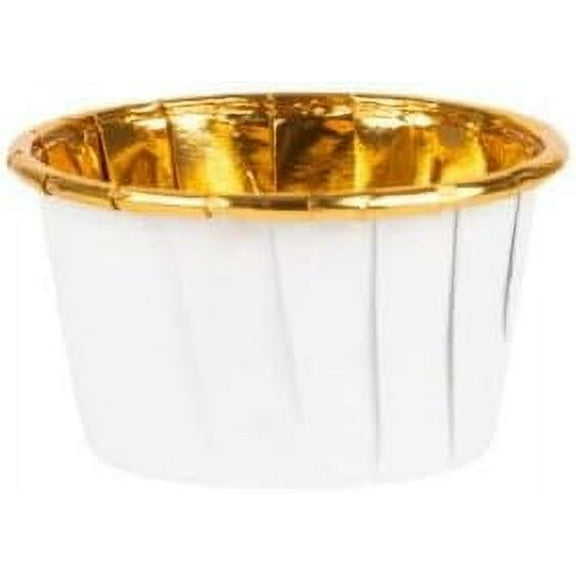 Small Pleated Baking Cups – White & Gold Paper Foil Cupcake Liners, Grease-Resistant, Disposable for Cupcakes, Muffins, and Mini Desserts – Ideal for Parties, Weddings, and Special Occasions (16)