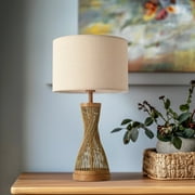 KUNJOULAM Simple Rattan Table Lamp, Metal Base, With Fabric Lampshade, Use E26 Bulbs, Suitable For Living Room, Bedroom, Office Decoration Bulb Not Include