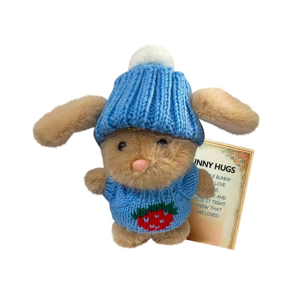 Small Plush Bunny with Knitted Hat & Ball, Soft Stuffed Animal with Gift Box & Card, Cute Easter Gift for Family & Friends, Handmade Loveable Hugging Toy for Home Decor & Occasions