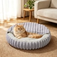thumbnail image 1 of Small Plush Cotton Round Pet Bed - Machine Washable Warm Dog Cat Cave, 19.7x19.7in, Gray, 1 of 6