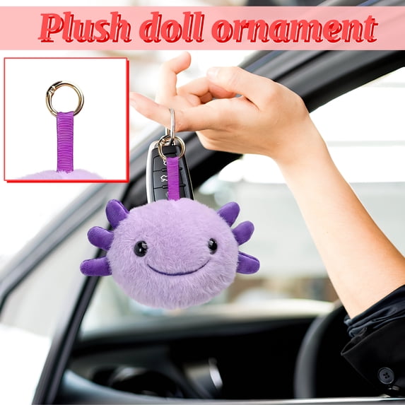 Small Plush Toys, Stuffed Animal Keychain, Fuzzy Keychain, Bag Charm, Teen Gift, 3 Inch Purple Axolotl Plush Charm That Clips Easily to Purses, Backpacks and Travel Bags
