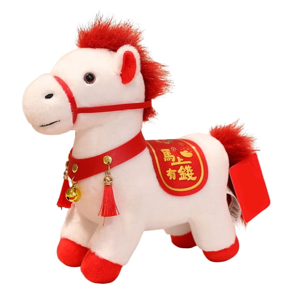 Small Plush Zodiac Horse Mascot Doll for 2026 Chinese New Year Decor Presents and Travel Souvenir Red