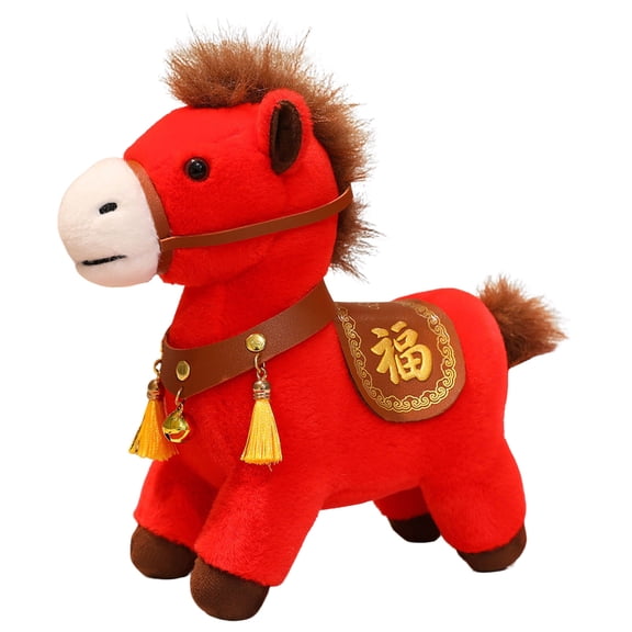Small Plush Zodiac Horse Mascot Doll for 2026 Chinese New Year Decor Presents and Travel Souvenir Red