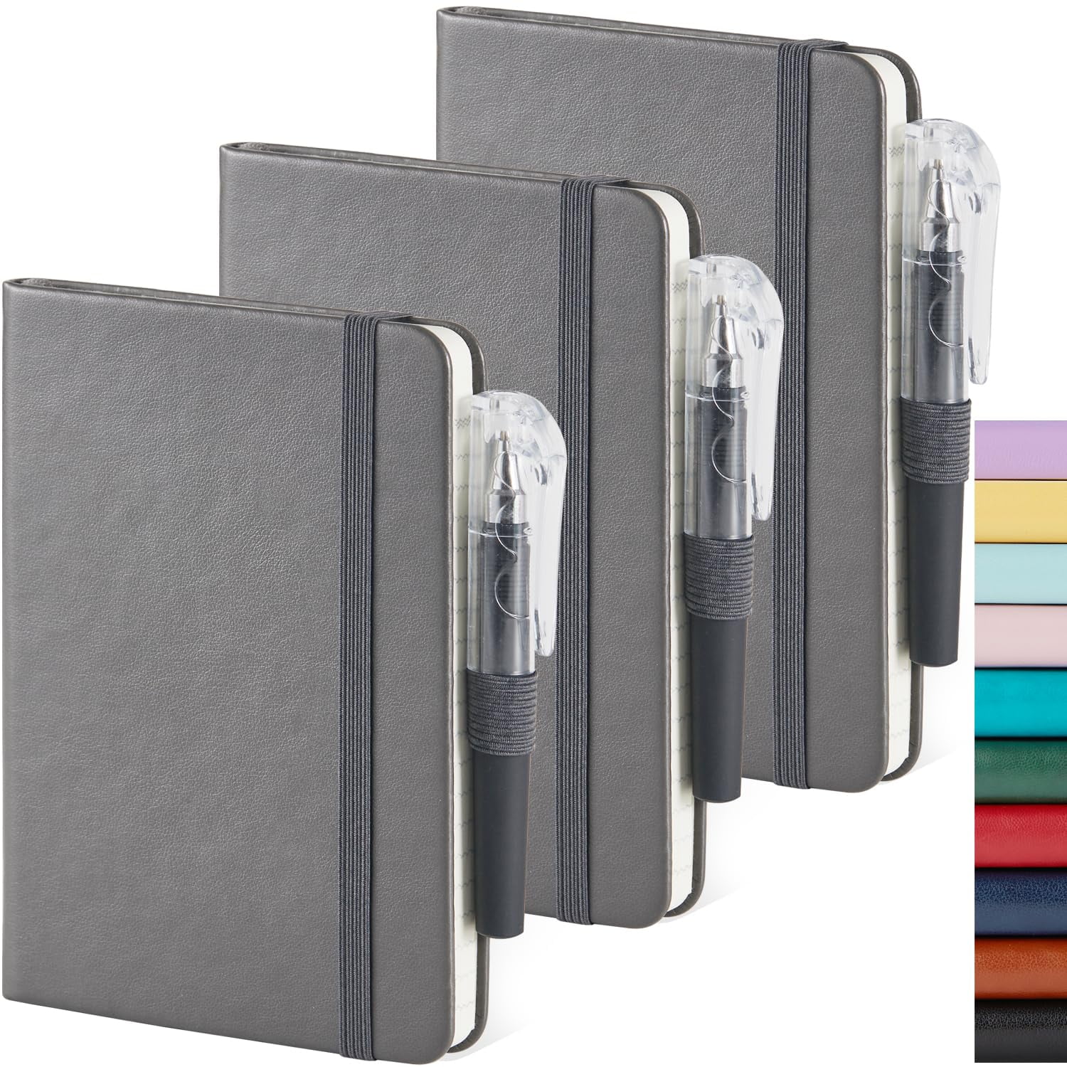 Small Pocket Notebook Journal For Men/women  3 Pack A6 Mini Notepad Note Book 3.7" X 5.7" With Pen Holder Work Travel Writing Leather Grey